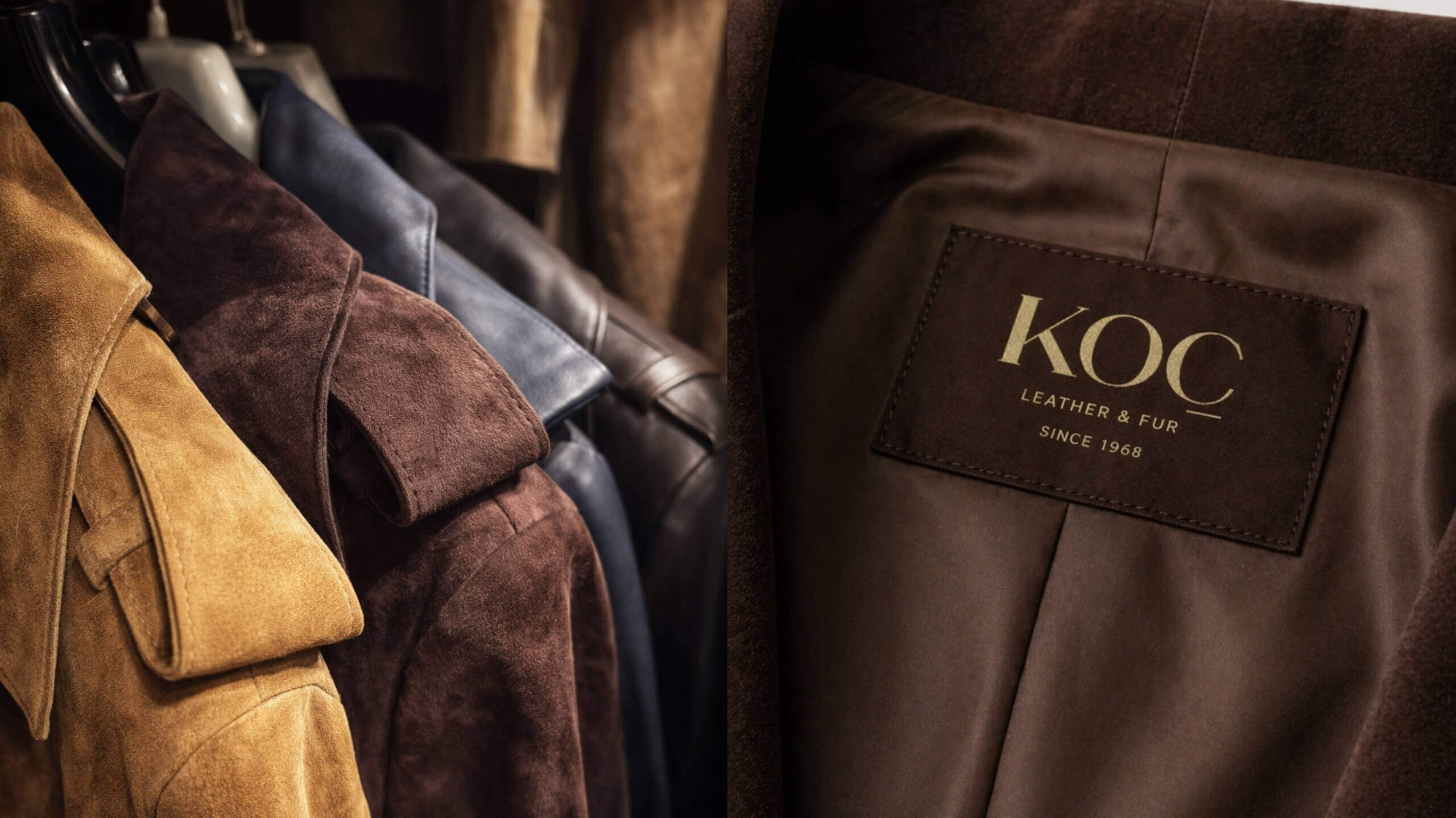 Kapalıçarşı İstanbul’da Koç Leather & Fur mağazasında sergilenen yüksek kaliteli deri ceketler ve marka etiketi detayı