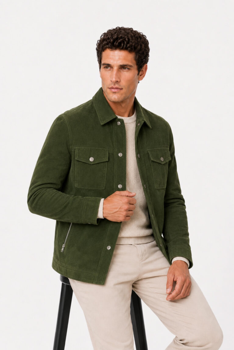 Forest Green Suede Shirt Jacket