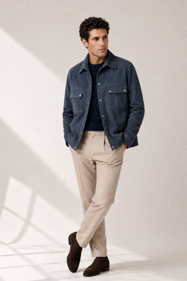 Navy Suede Shirt Jacket