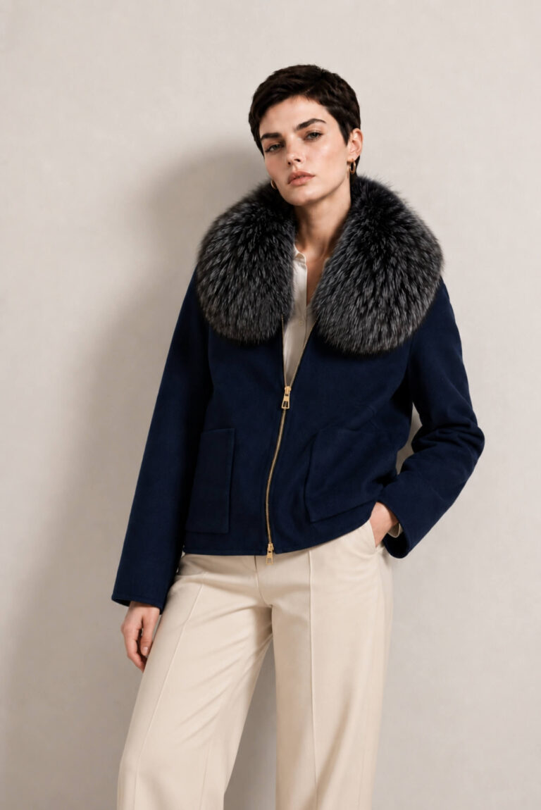 Chaqueta de Lana con Cuello de Zorro